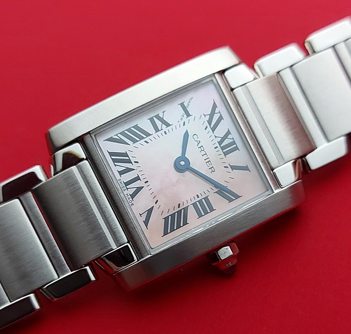 Cartier Tank Francaise Pink Mother Of Pearl Ladies Quartz Watch Ref. W51028Q3